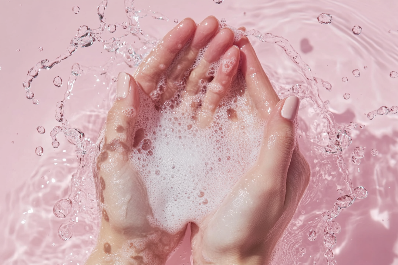 클렌징의 중요성! 내 피부 맞춤 클렌저 추천 - 폼 클렌징으로 손을 씻는 모습