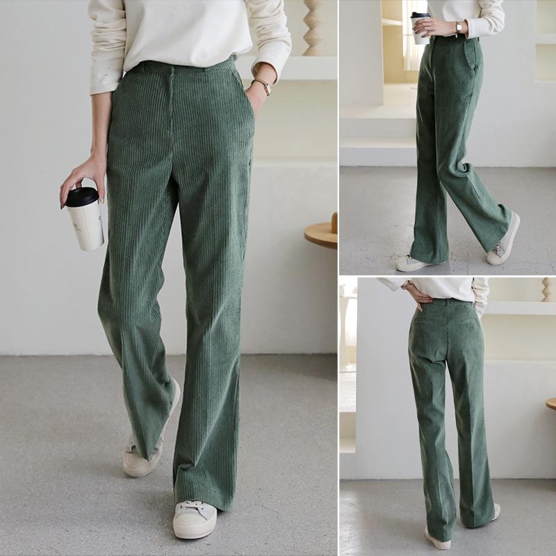 하이웨스트 여성 코듀로이 팬츠 코튼 와이드 슬랙스 여자 겨울 바지 세미 와이드팬츠 통바지