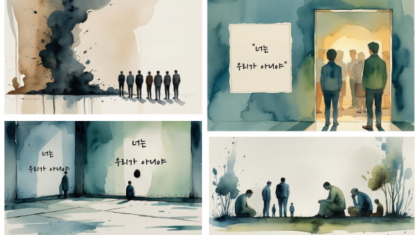 연고주의는 때때로 ‘우리끼리’를 넘어 ‘너는 우리 아니야’라는 배제로 이어지기도 합니다에 관한 그림