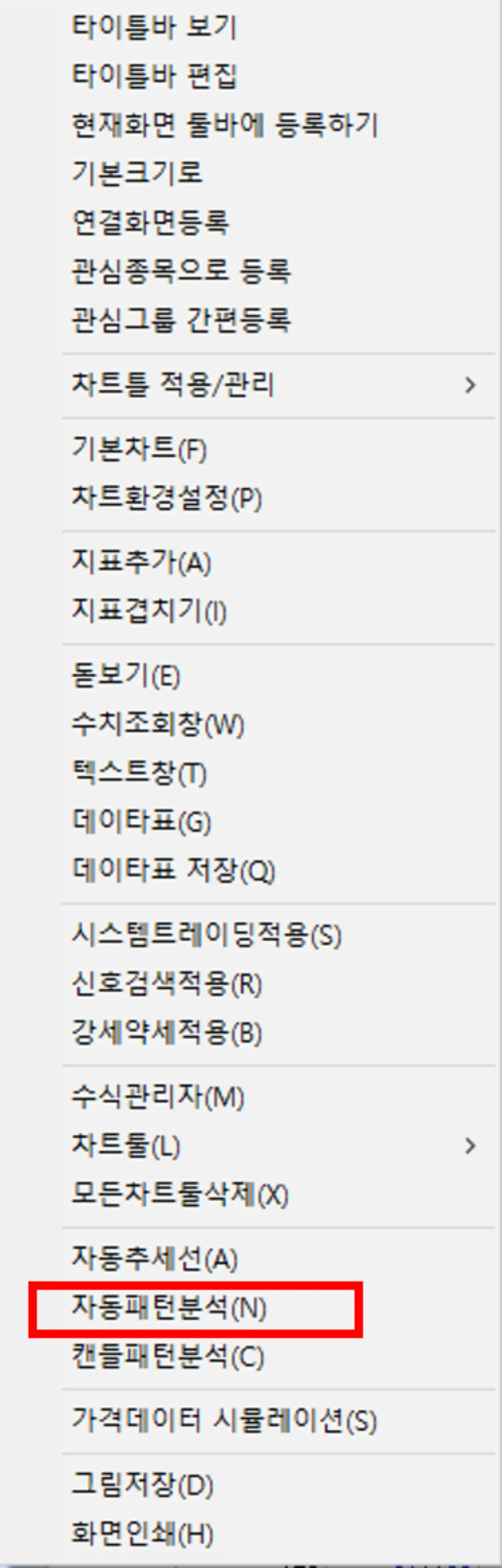 캔들 자동 패턴 분석 해제