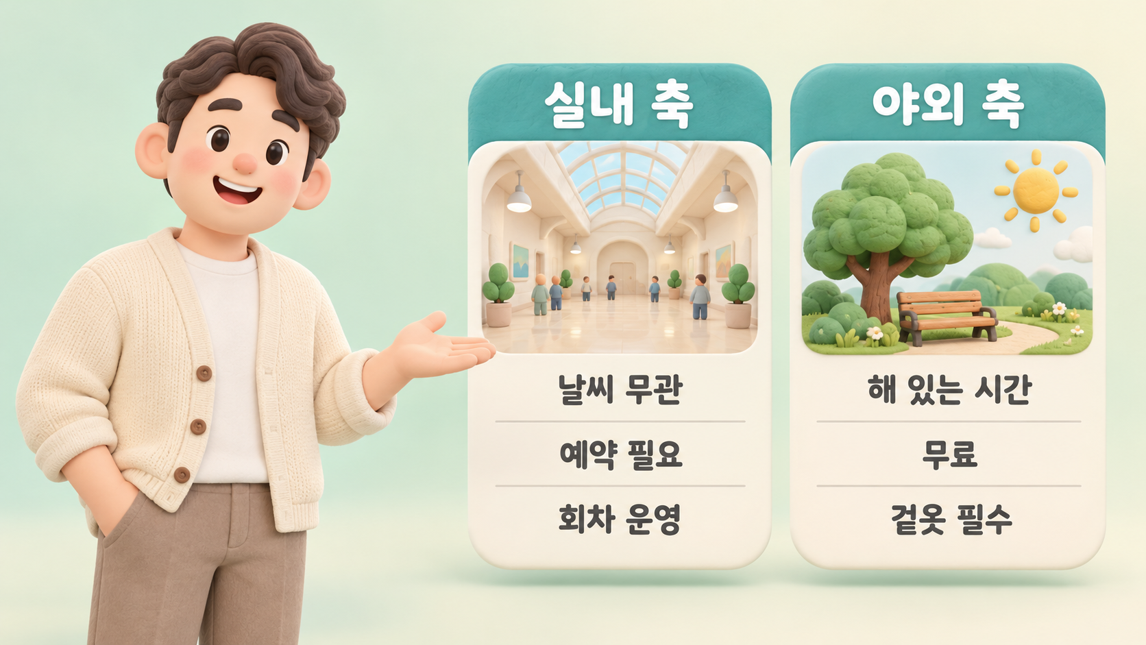 실내 야외 축 비교 카드