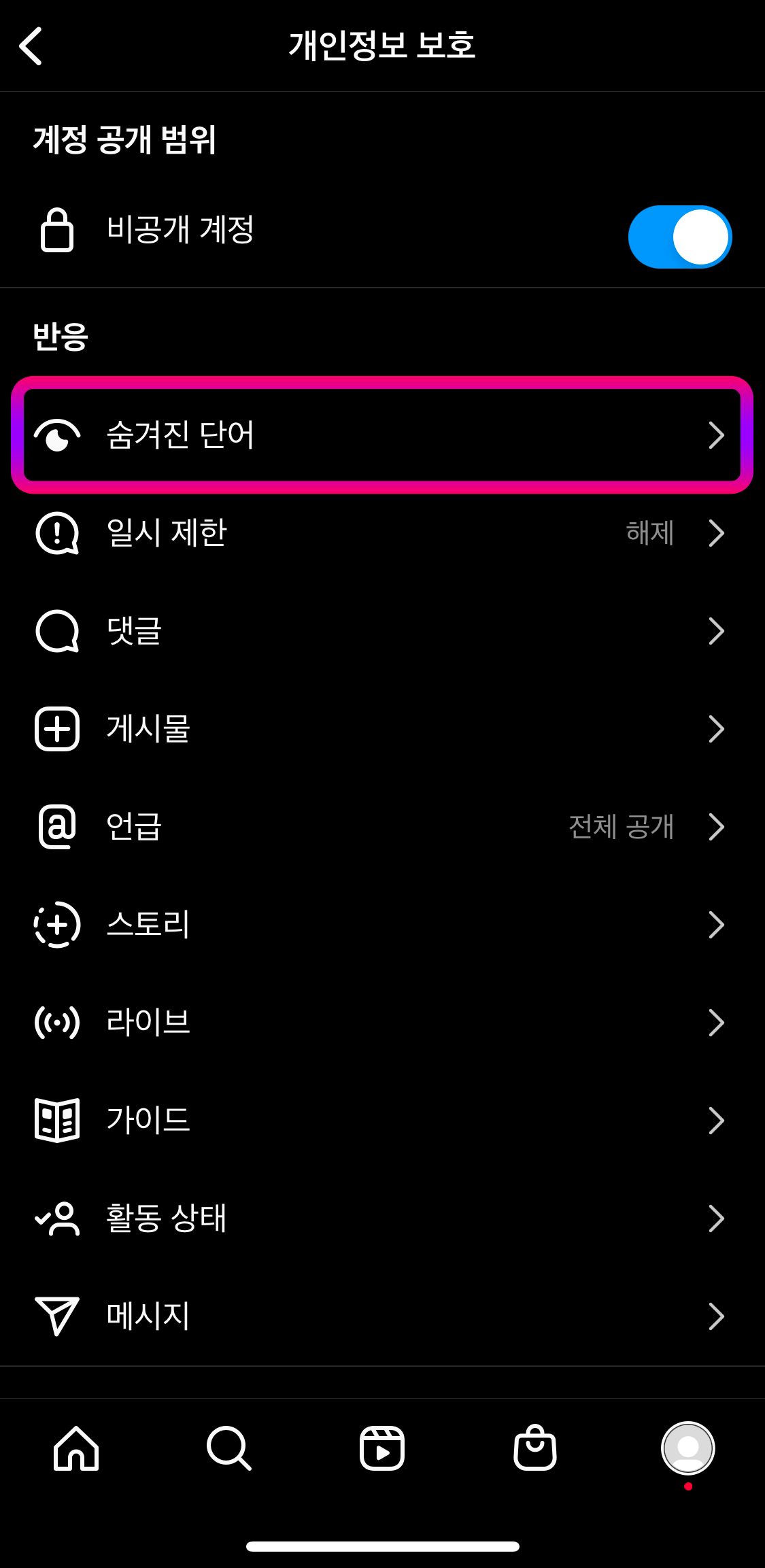 인스타그램-숨겨진단어