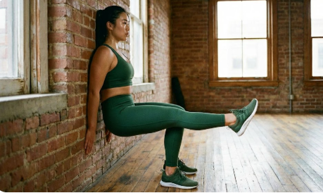 무릎 통증 없이 허벅지 강화하는 월 스쿼트 자세