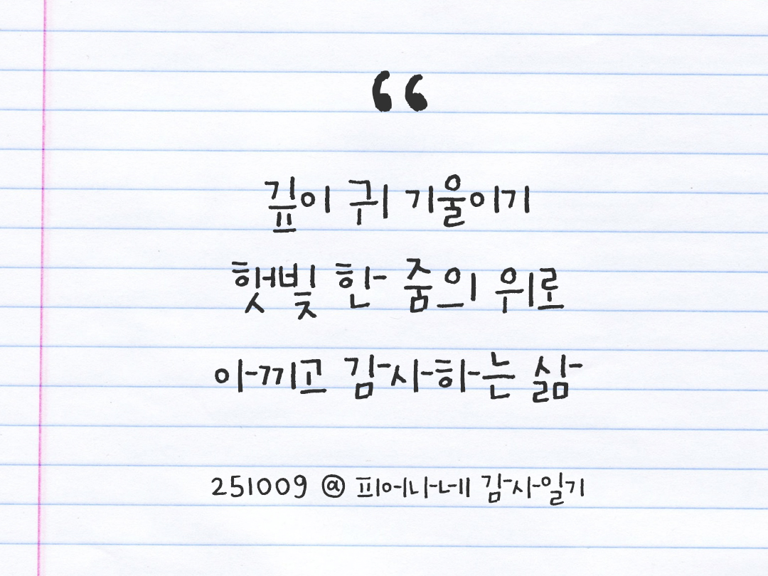 25년 10월 9일 오늘 내 마음 기록하기 감사노트, 감사를 통해 발견한 행복, 오늘 감사한 순간들 by 피어나네 감사일기