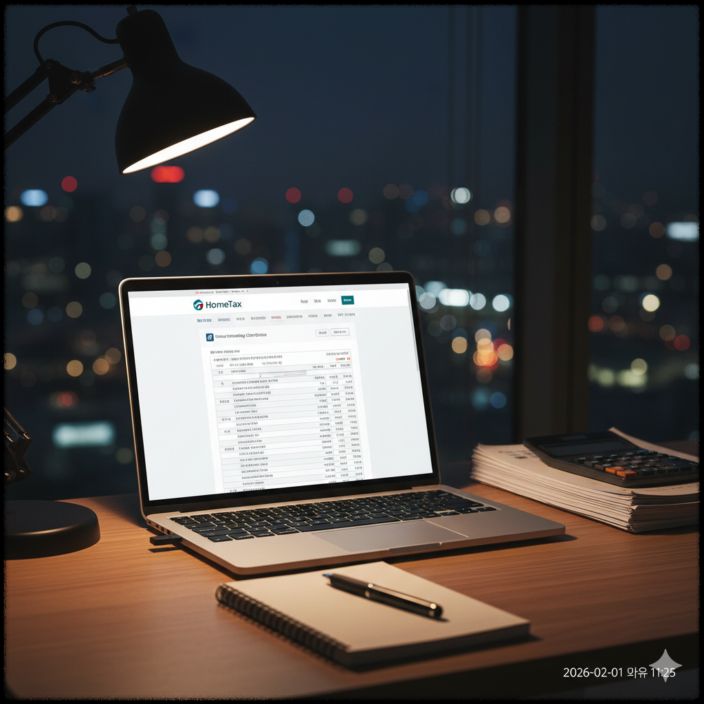 원천징수영수증 세부 내역을 확인하며 소득을 검토하는 모습