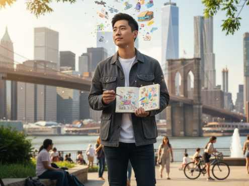 도시 산책하는 사람, 아이디어 스케치