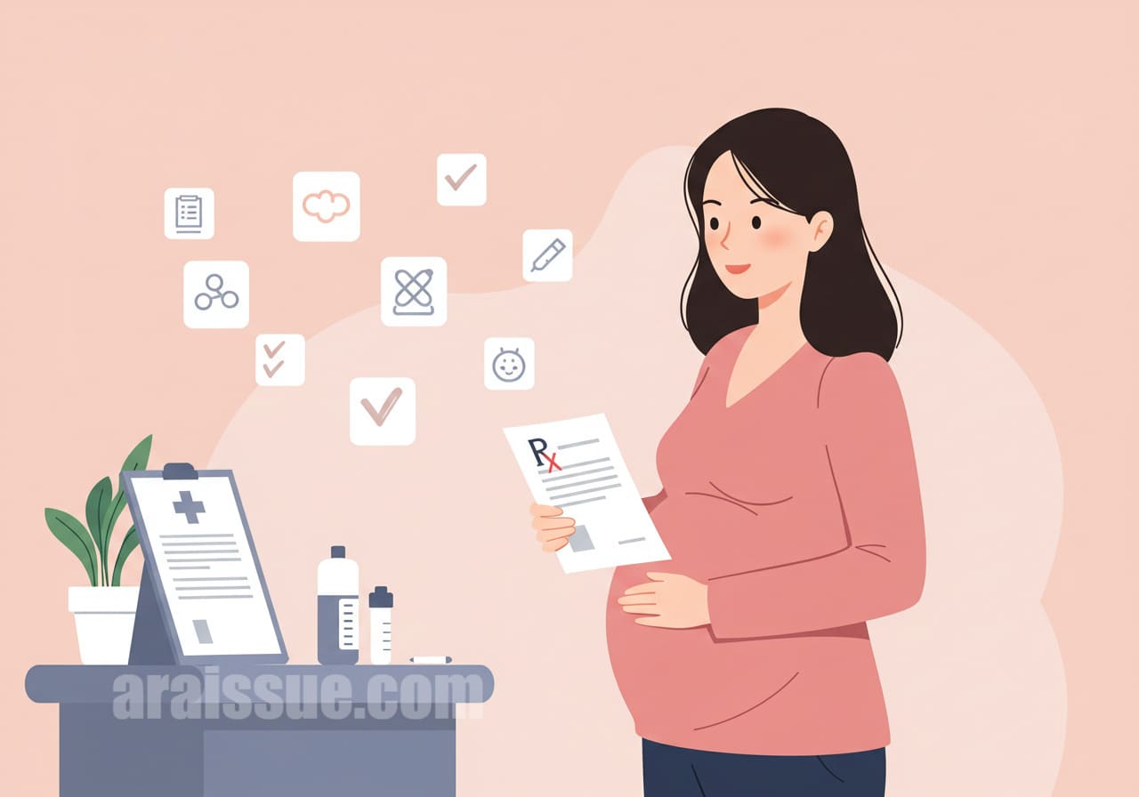 임산부가 요양비 신청을 위해 서류를 준비하는 모습