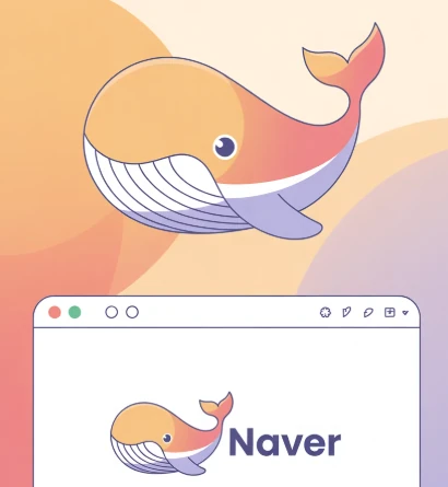 네이버 웨일 상징 로고와 브라우저 일러스트 이미지