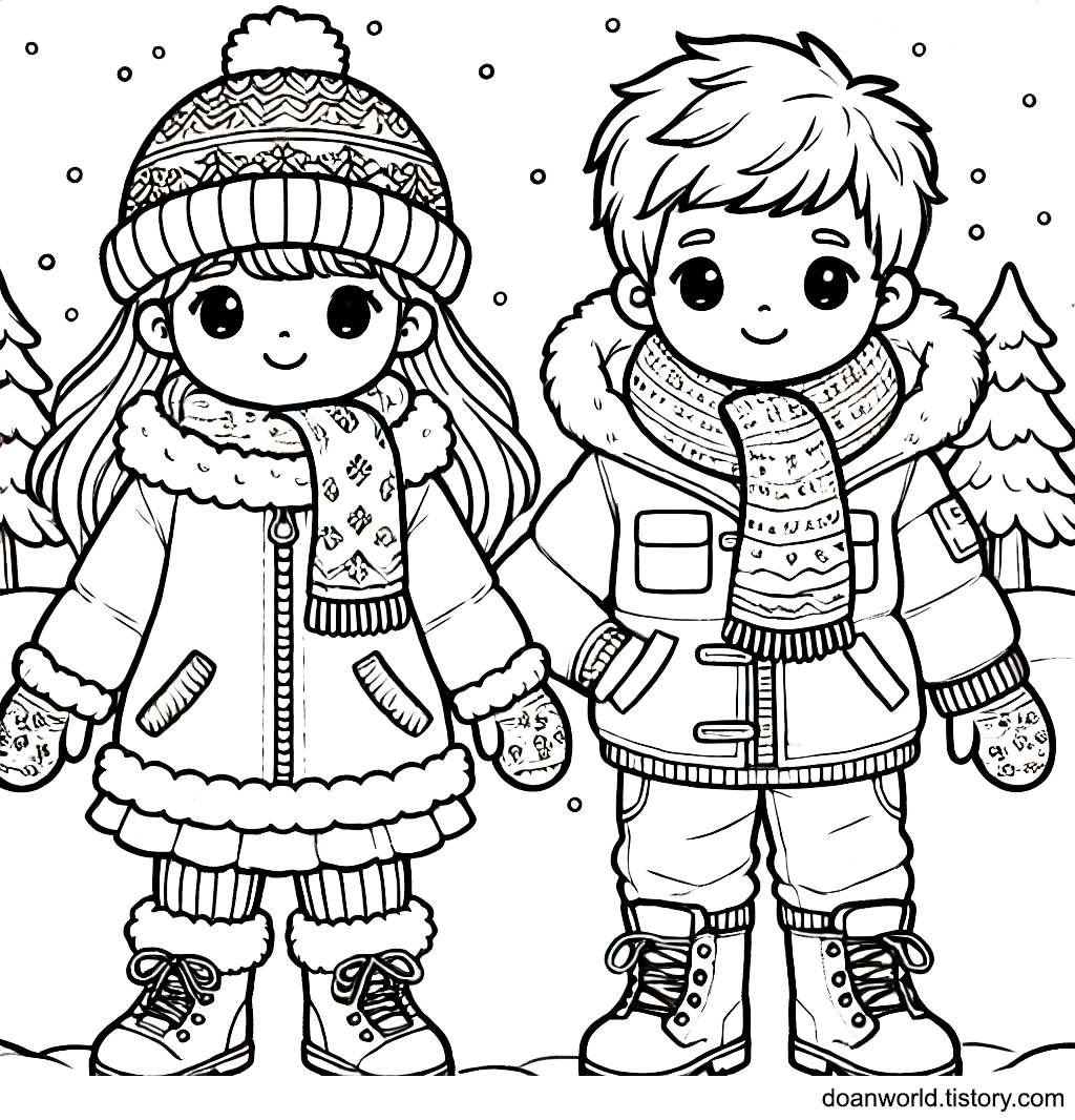겨울 옷 색칠공부 도안