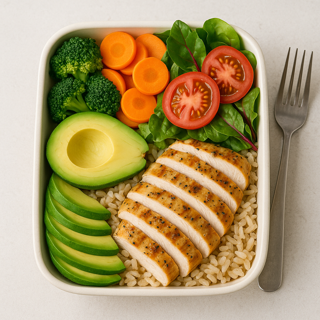 닭가슴살과 채소로 이루어진 건강 도시락