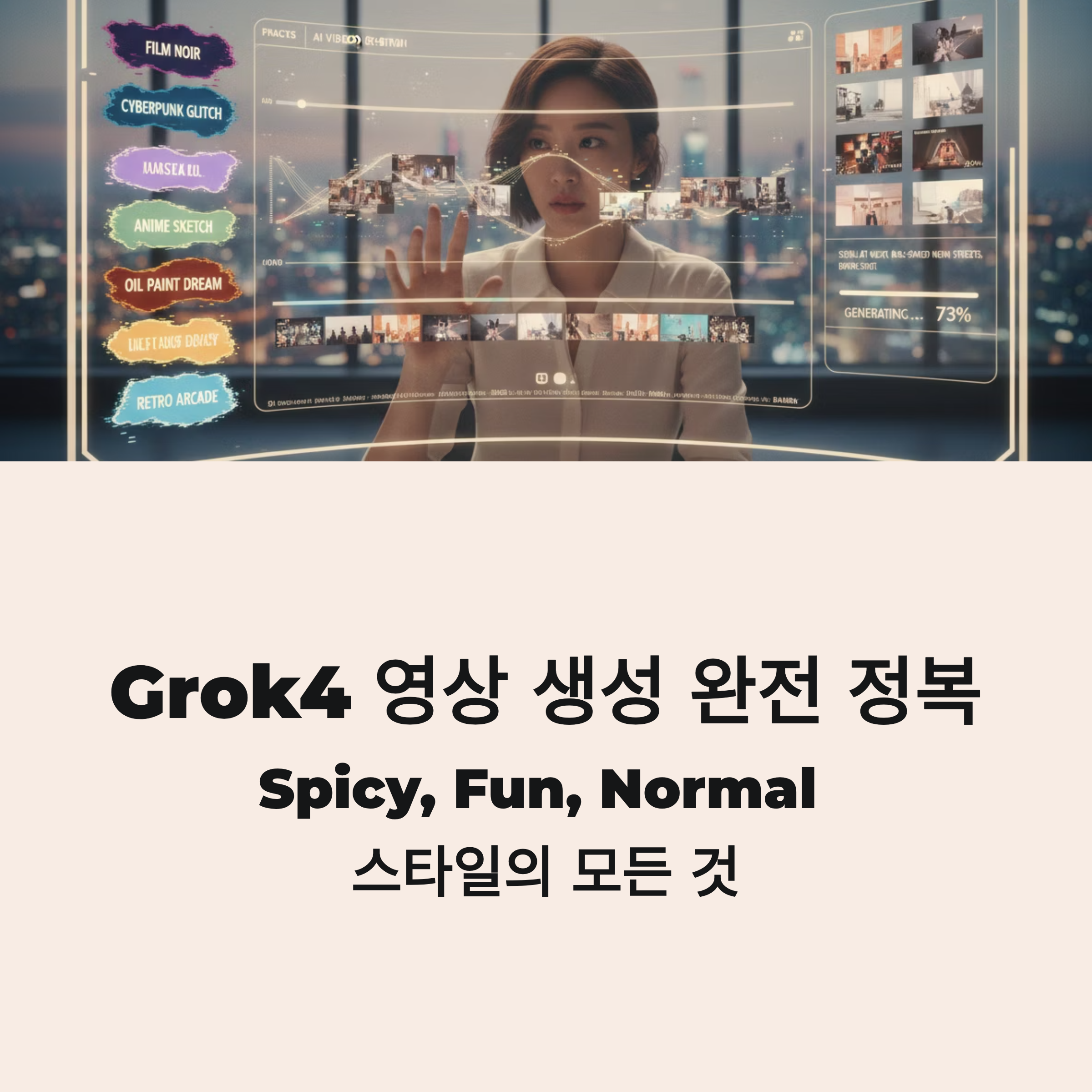 Spicy, Fun, Normal? Grok4 영상 생성 기능에 이런 차이가! 클릭 한 번으로 달라지는 AI 영상 스타일, 콘텐츠 제작자라면 필수 확인하세요.