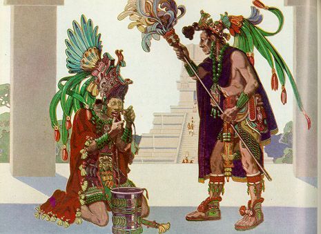 혀를 찔러 나온 피를 바치는 마야 사제