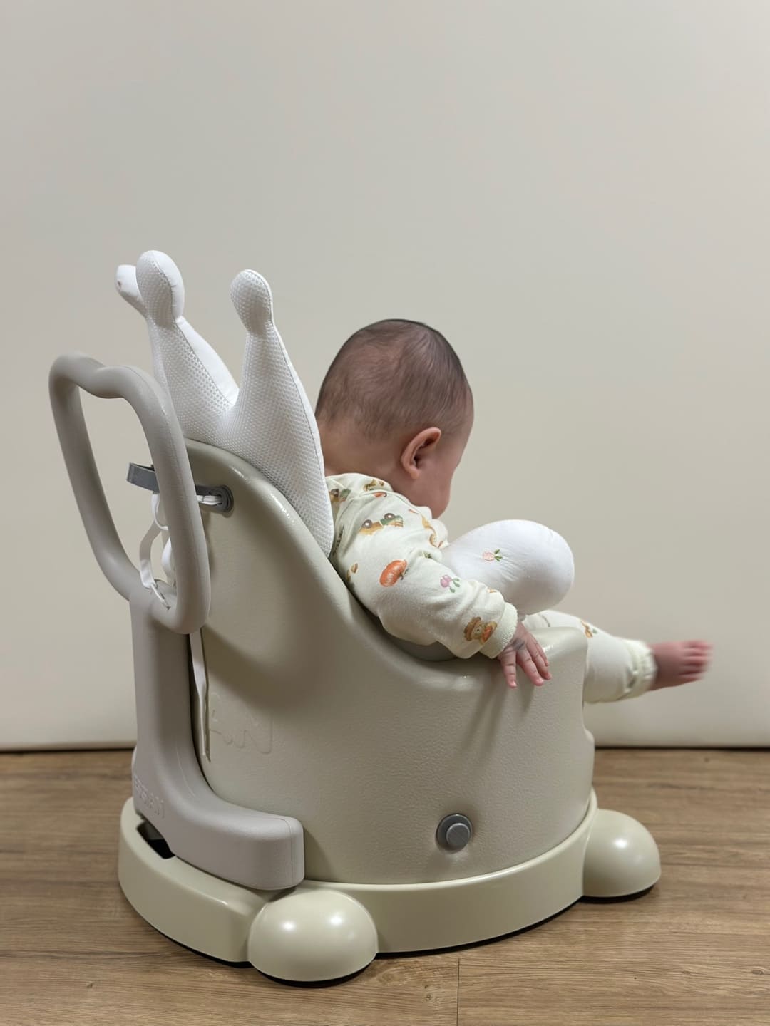 아기가 범보의자에 앉아있는 모습