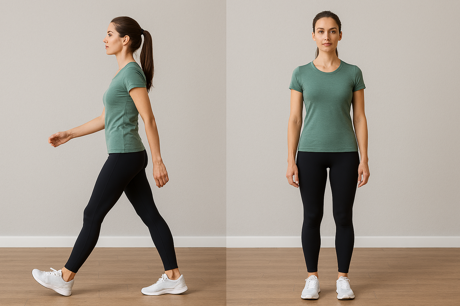 머리부터 발까지 일직선으로 유지한 올바른 걷기 자세 이미지