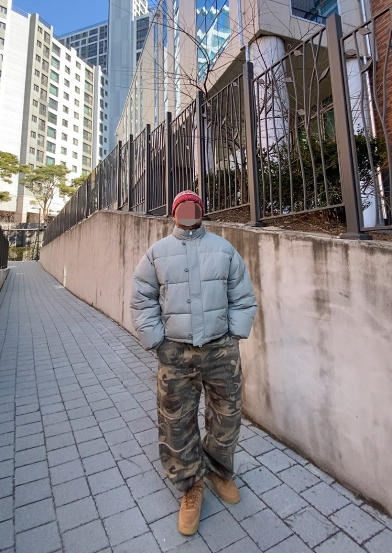 데일리룩('26. 3. 7.)오가프 노르딕패턴 빈티지 울 니트 비니, 세컨모놀로그 더블어드저스트버튼 숏 패딩 점퍼, 테이크이지 카모 카모플라쥬 팬츠, 나이키 에어포스 미드 된장 1