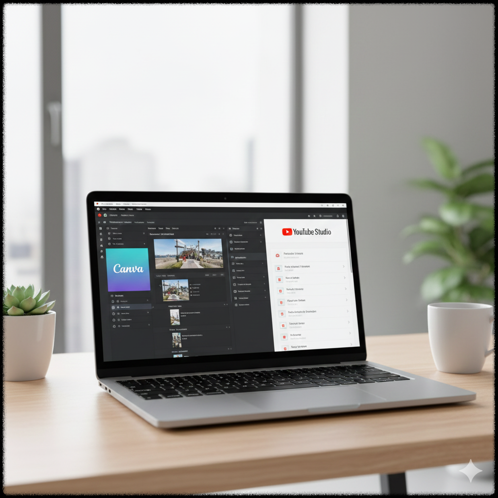 유튜브 썸네일을 AI 도구로 편집하는 작업 모습
