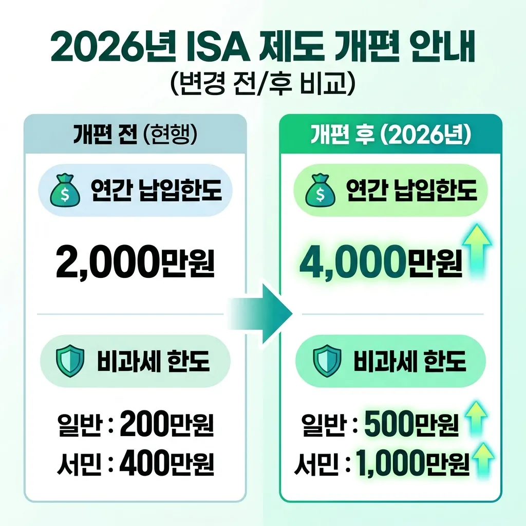 2026년 ISA 개정 비과세 한도 납입 한도 상향 변경 내용