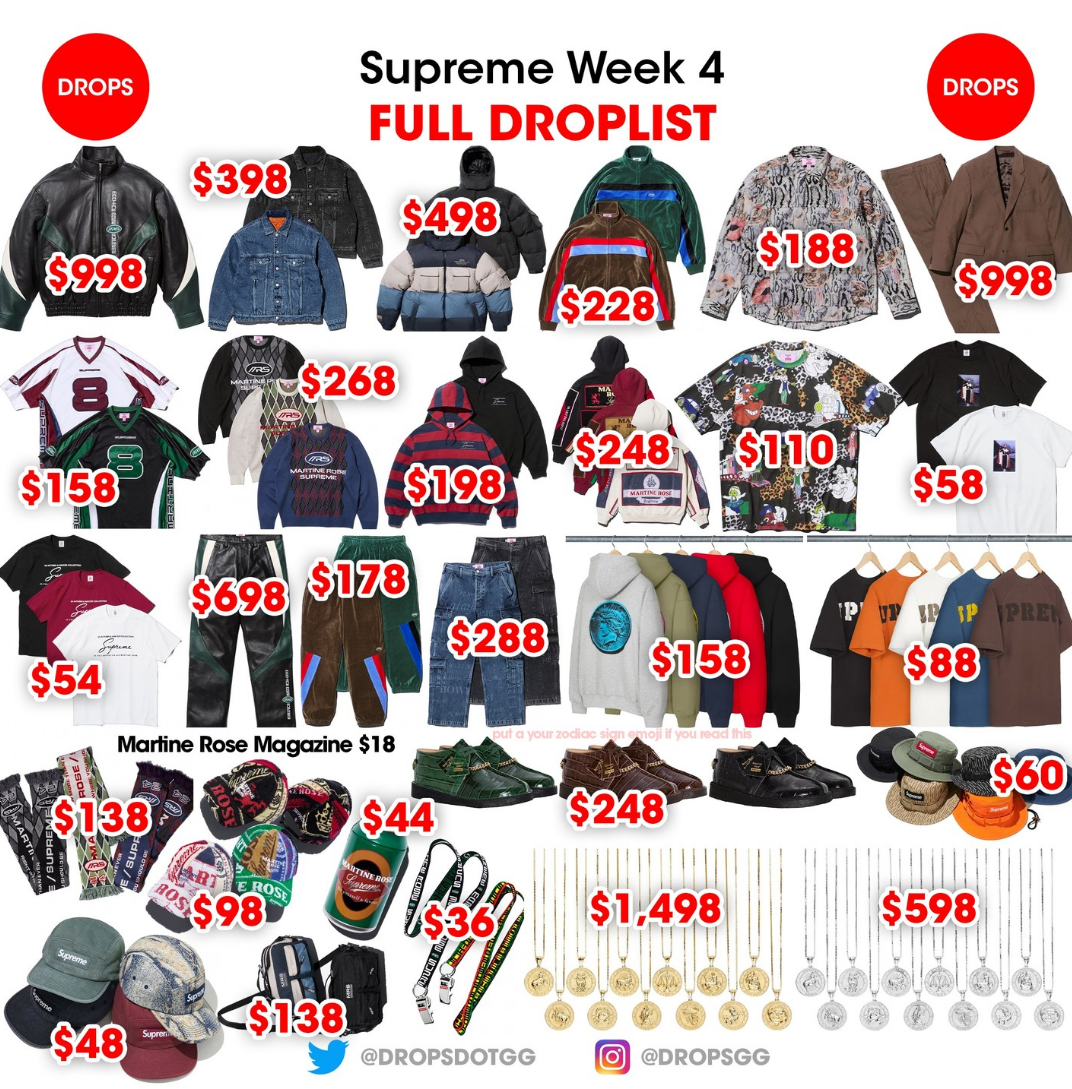 슈프림 SUPREME 24년 FW 4주차 드랍리스트