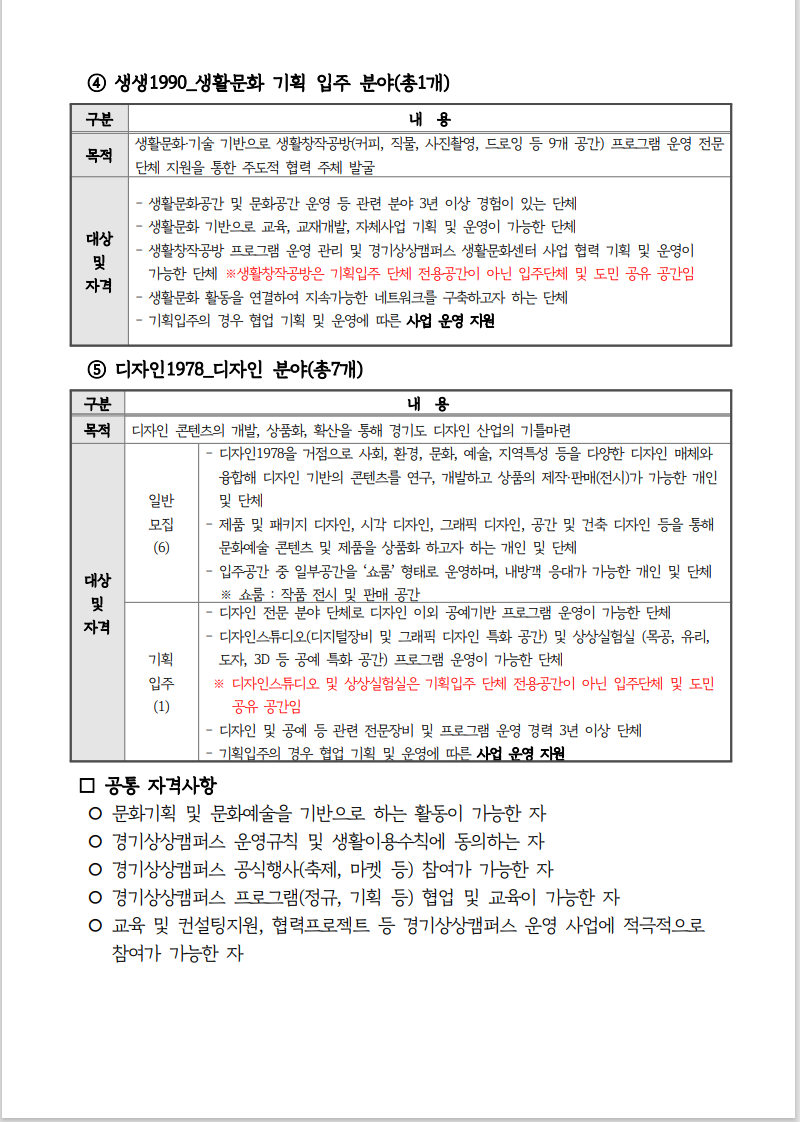 경기도 상상 캠퍼스 신규 입주 모집