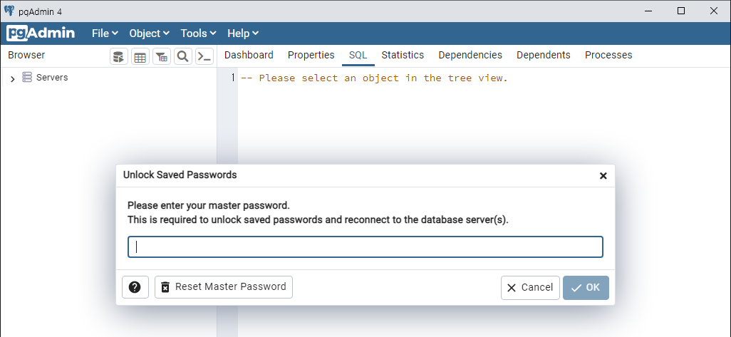 pgAdmin4 비밀번호 접속