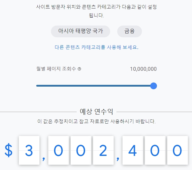 금융 콘텐츠 구글 애드센스 예상 연 수익