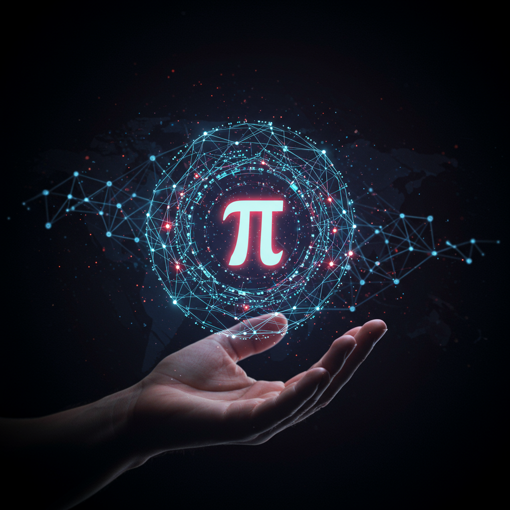 파이 네트워크 노드와 연결성을 보여주는 디지털 아트