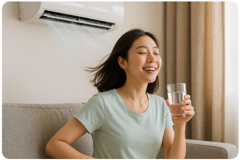 에어컨 바람 맞는 여성 모습