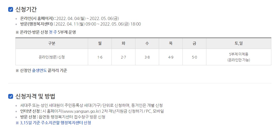 양산시 2차 재난지원금 신청 방법