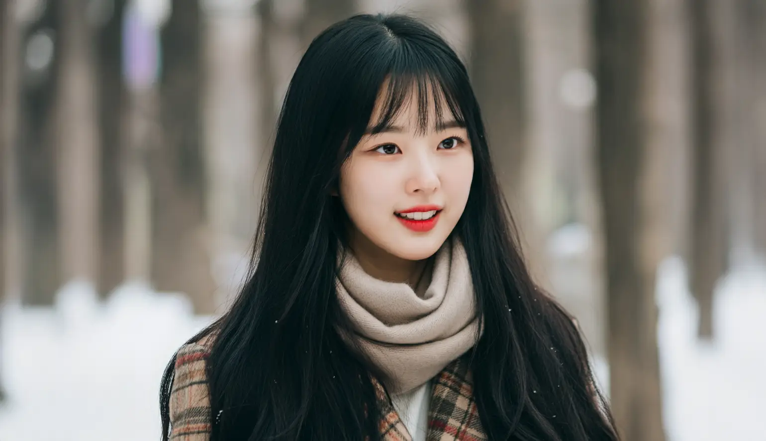 눈 오는 풍경과 여성