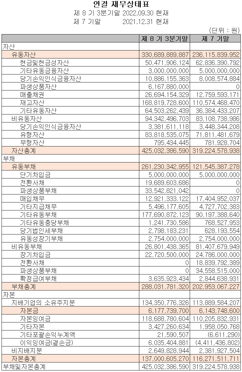 씨아이에스 - 재무상태표