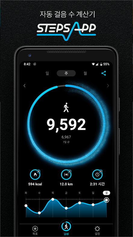 만보기(StepsApp) 어플&#44; 자동 걸음 수 계산&#44; Google Fit과 연결