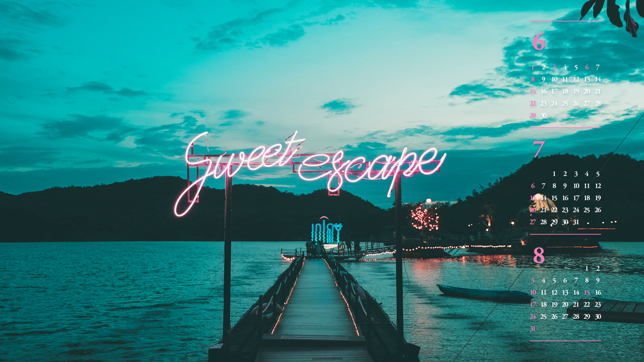 11 호숫가 네온사인 B - 2025년7월 노트북배경화면