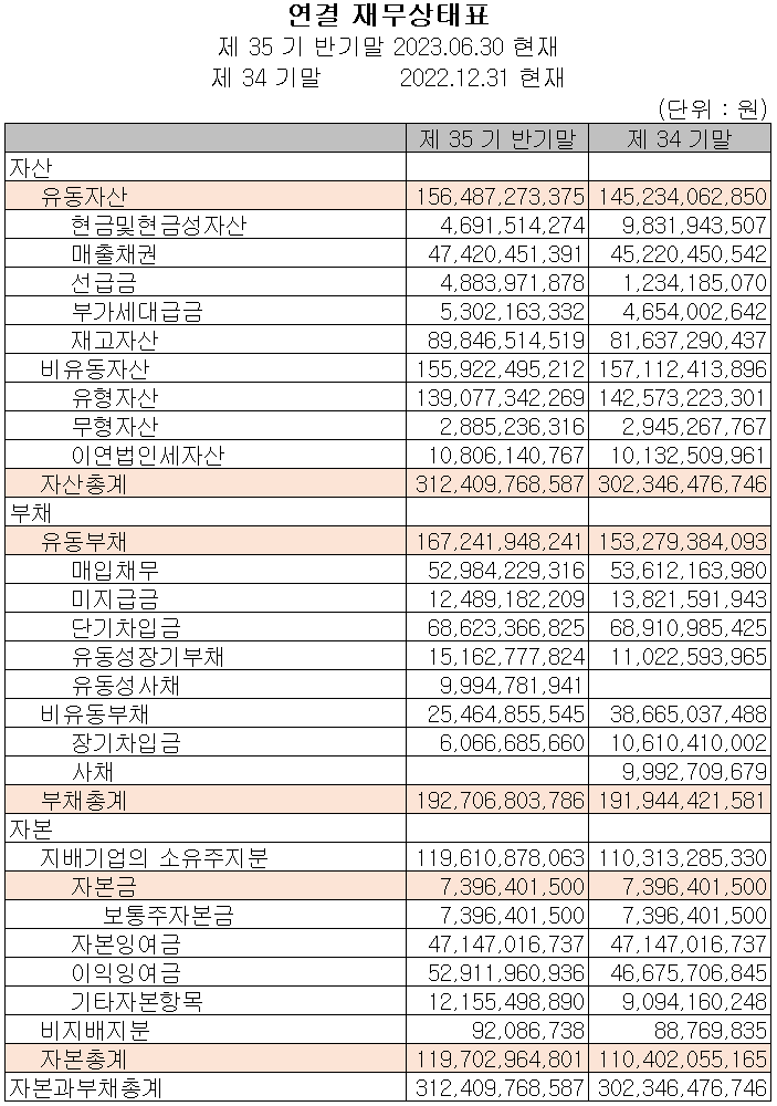 재무상태표 - 세코닉스