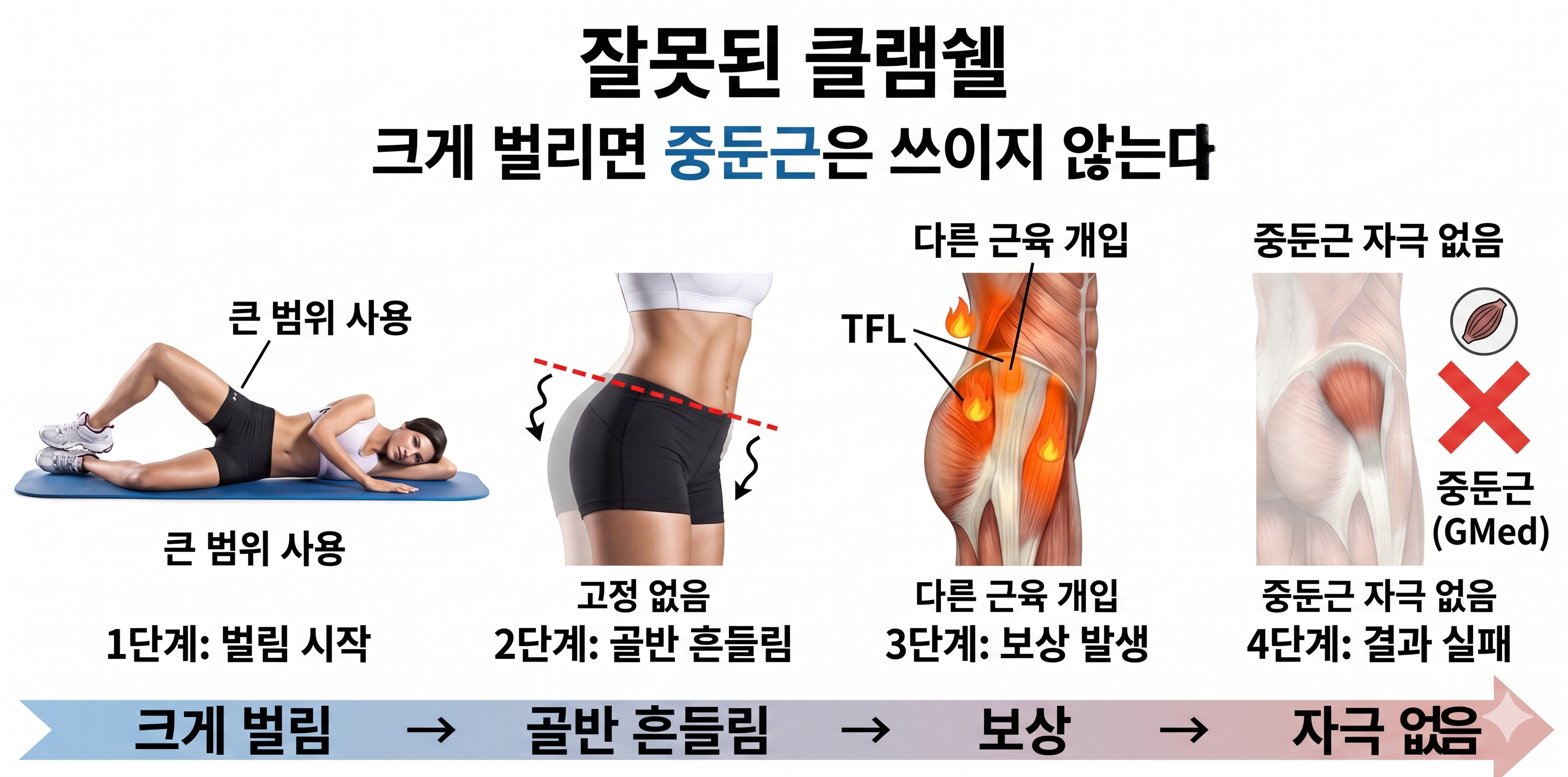 잘못된 클램쉘 (골반 흔들림 동작)