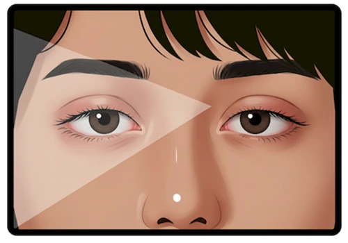 스마트폰 화면을 오래 봐서 눈의 피로를 느끼는 모습 - 디지털 기기와 눈 건강.