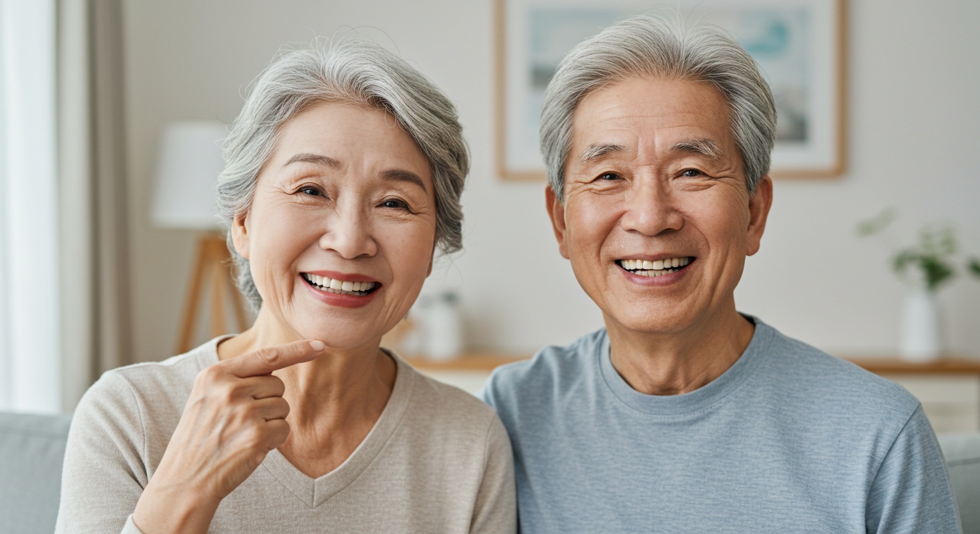 행복하게 웃는 노인 부부