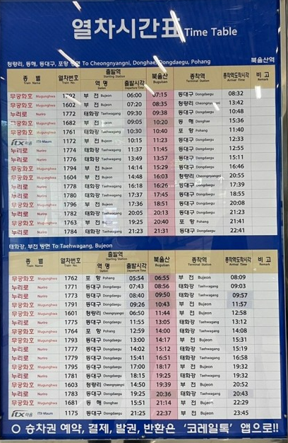 북울산역 시간표 (요금/소요시간/첫차/막차)