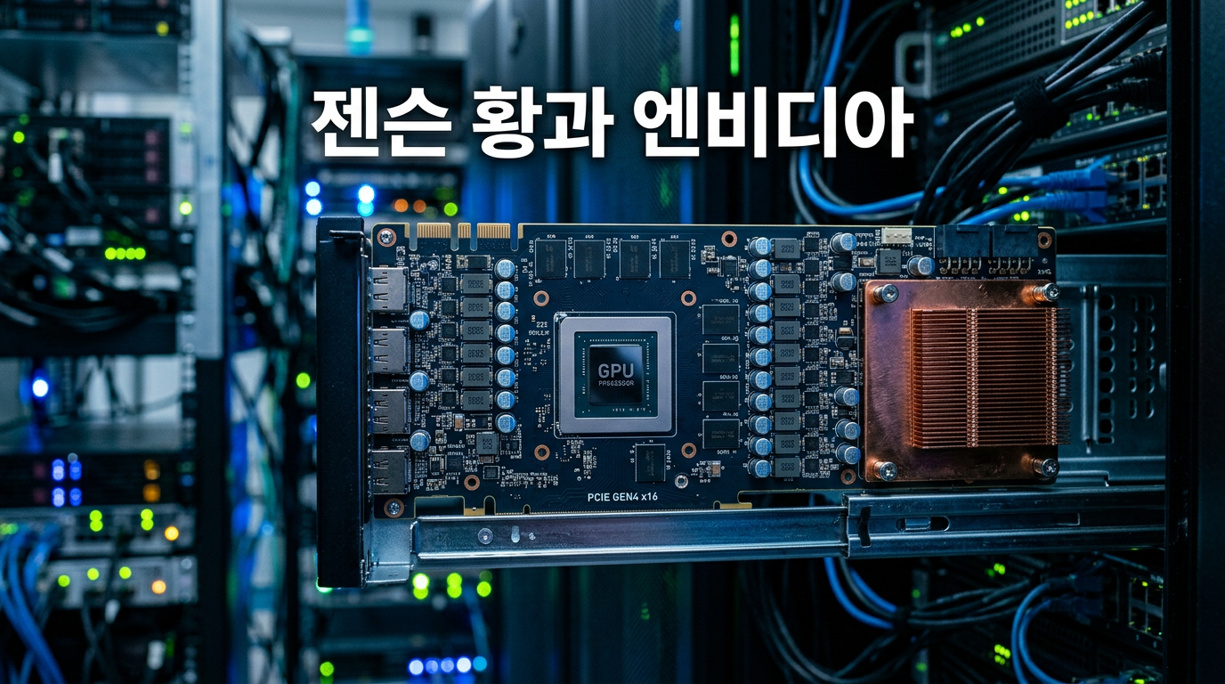 젠슨 황의 엔비디아 GPU를 보여주는 그래픽카드 사진