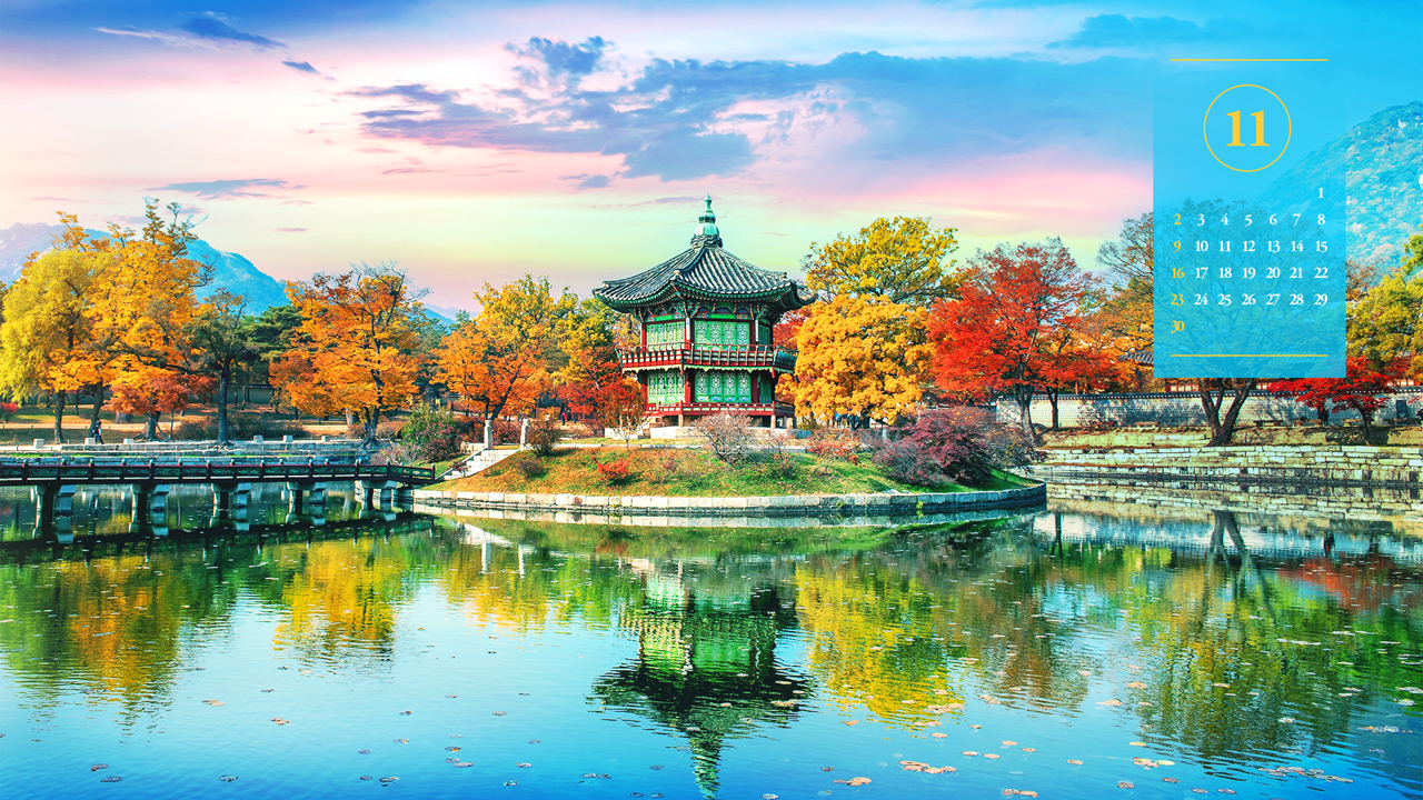 02 경복궁 향원정과 연못 A - 2025년11월 노트북배경화면