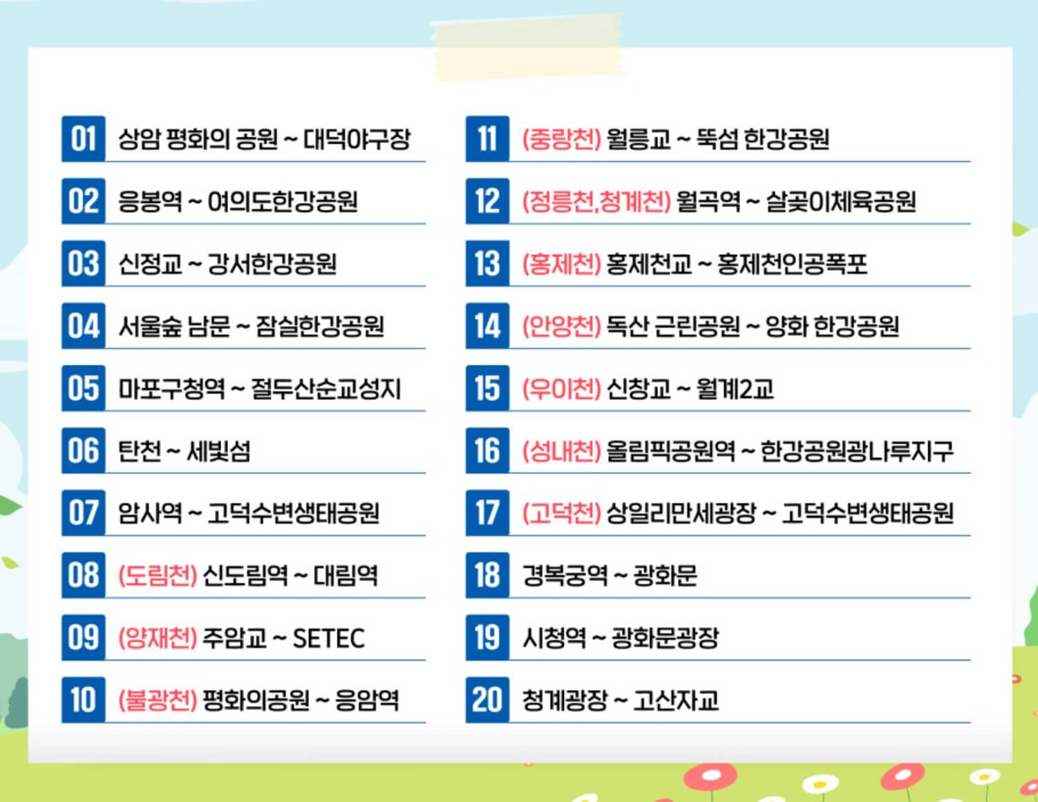 서울 자전거길 20선