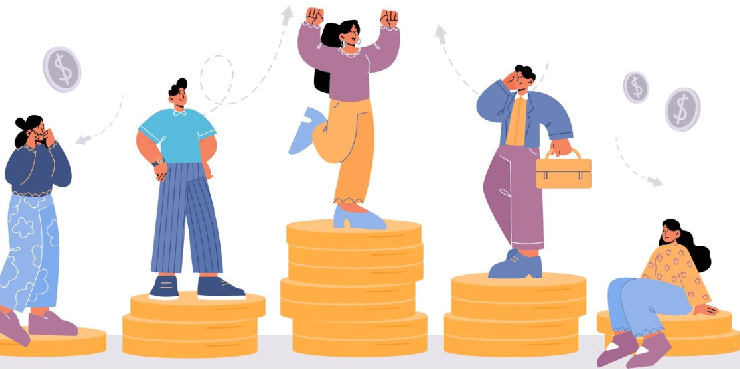 동전위에 사람들 일러스트