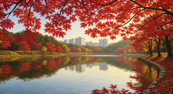 울긋불긋한 단풍으로 물든 가을 풍경의 대전