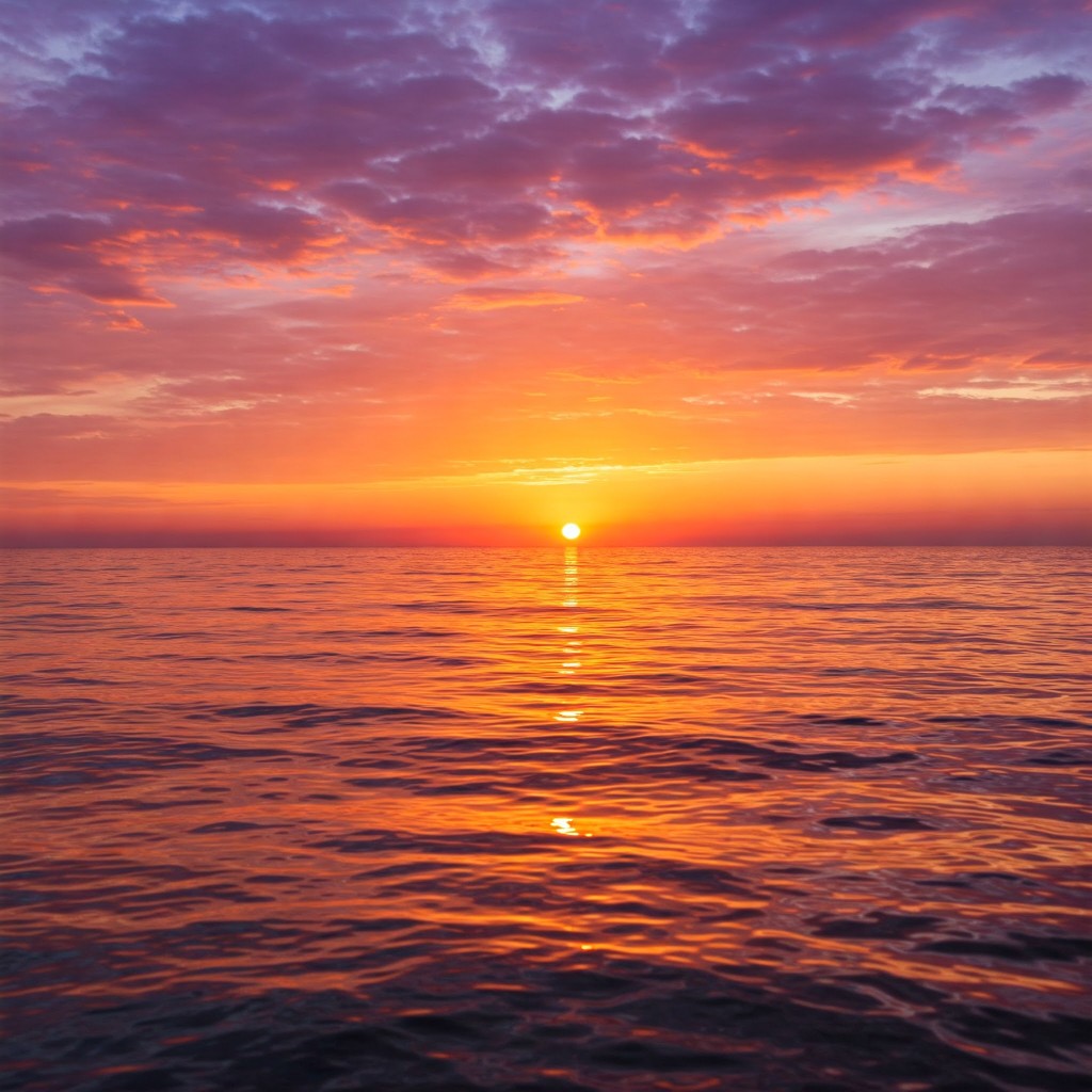 잔잔한 바다 위로 해가 지는 모습 &ndash; 새로운 시작과 마무리를 동시에 상징하는 바다 꿈