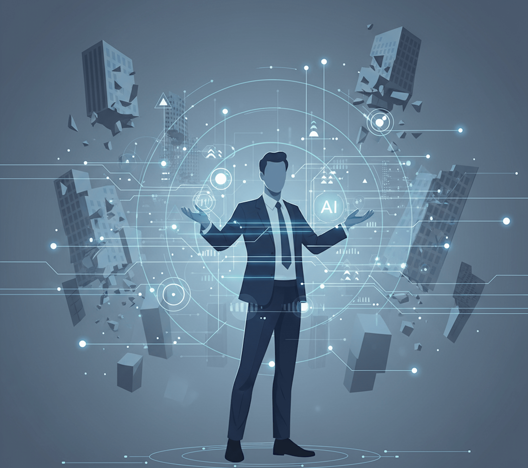 AI와 함께 일하며 다가올 미래의 노동 환경을 조망하는 한 명의 사람