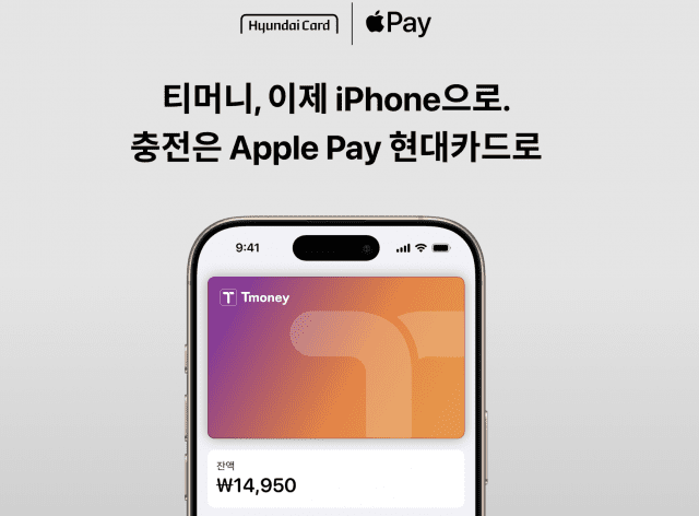 애플 지갑(Wallet)에 티머니 교통카드를 추가해 사용하는 화면 예시