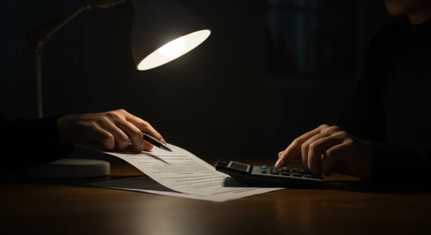 월변 대출 계약서의 실질 이자율을 계산하며 주의사항을 확인하는 모습