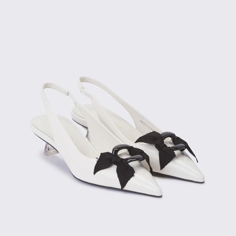 슈콤마보니 리본 슬링백힐 여성 구두 화이트 편안한 깔끔한 여행 나들이