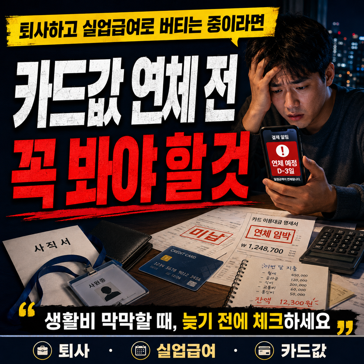 퇴사 후 카드값 연체 실업급여 생활비 대출 정리 방법