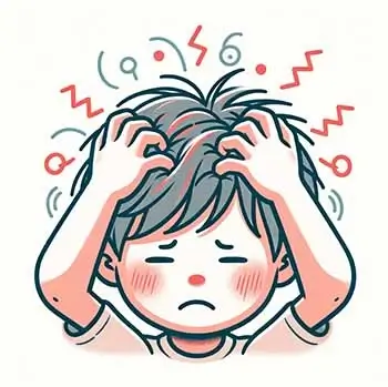 두 손으로 머리를 긁으며 괴로워 하는 사람의 두피 가려움증.