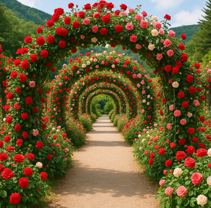 장미축체 모습 평창 허브나라 장미터널